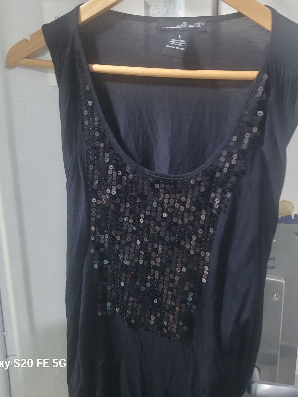 Willi Smith Black Sequin Scoop Neck Tank - Picture 2 of 5